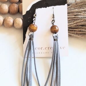 Gray and Brown Tassel Earrings
